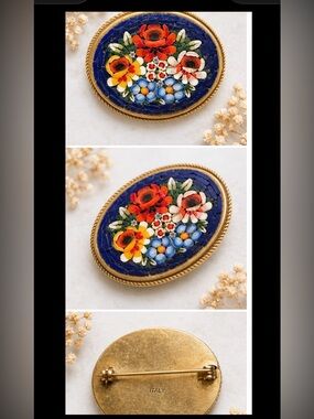 Vintage Italian
Micro Mosaic
Floral Brooch
Handmade Glass
Tesserae Marked